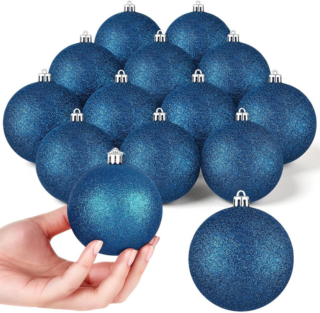 Leitee 16 Pcs 3.15 Inch Christmas Ball Ornaments Large Glitter Christmas Balls Decorations Shatterproof Xmas Tree Ornaments with Hanging Loop for Holiday Festival Party Wreath Home Decor(Navy Blue)