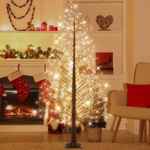 1 Pack 6ft-1100led Lighted Birch Tree LED Warm White Lights Twinkle Twig Tree with Fairy Lights Artificial for Christmas Outdoor Indoor Home Decoration, 8 Modes, Brown, Warm White Light
