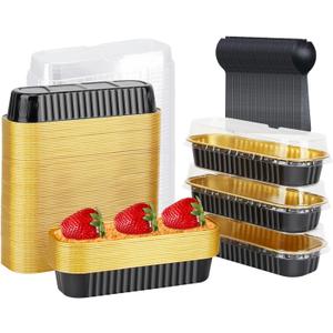 Mini Loaf Pans with Lids 100 Pack,LNYZQUS 6.8oz Aluminum Foil Mini Cake Baking Pans Cupcake Tins Containers,Disposable Ramekins Bread Baking Cups Muffin Tins Holders-Black