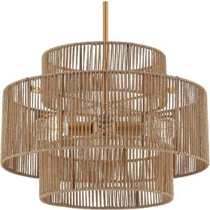 24 Boho Hand Woven Rattan Chandelier 3 Round Adjustable 4-Light Large Pendant Light for Kitchen Island Dining Room Living Room Hallway, Brass, UL Listed
