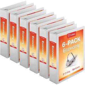 Cardinal Economy 3-Ring Binders, 3", Slant-D Rings, Holds 725 Sheets, ClearVue Presentation View, Non-Stick, White, Case of 6 (90771)