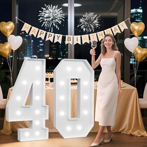 Mixifox 40 Light up Numbers 4 Feet Tall, 40 Marquee Numbers for Party, 40th Birthday Decorations for Women Men, Big 40 Sign with Light for Anniversary, Birthday Backdrop Decor