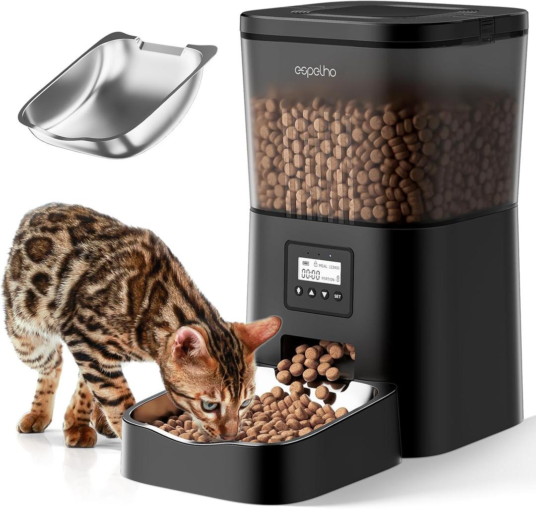 Espelho Automatic Cat Feeder- 4L Timed Cat Food Dispenser 1-6 Meals Control for Cat and Small Dog- Auto Pet Feeder with Desiccant Bag Keep Fresh for Reliable Easy Set Up and Clean- Voice Recorder