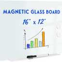 Magnetic Glass Whiteboard for Wall, 16" x 12" Glass Dry Erase Board, Frameless White Board for Home and Office - Normal White