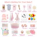 Baby Shower Gifts for Girls, 24 Piece Deluxe Baby Shower Gift Basket - Baby Girl Gift Basket with Swaddle, Rattle, Bath Towel, Brush, Car Seat Activity Toy & Milestone Cards for New Mom(Pink)