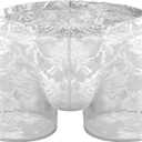 Men's Lace Boxers Underwear Seamless Lace Design with Low Waist Sexy and Comfortable Mens Under Panties (White)