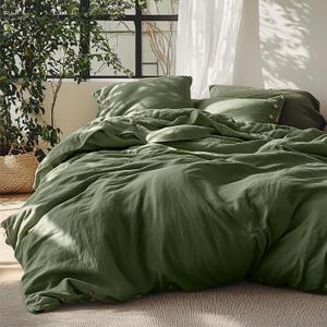Bedsure Linen Duvet Cover King - Linen Cotton Blend Bedding Set, Soft & Cozy, 3 Pieces, 1 Duvet Cover 104x90 Inches and 2 Pillowcases, Olive Green Color Cooling Bedding, Comforter Sold Separately