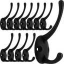 IBosins 12 Pack Black Coat Hooks Wall Mounted with 24 Screws Retro Double Hooks Utility Black Hooks for Coat, Scarf, Bag, Towel, Key, Cap, Cup, Hat