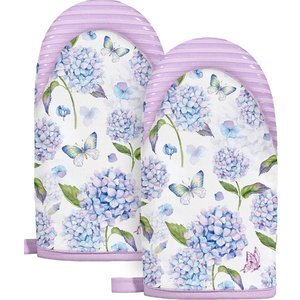 Slohif Butterfly Mini Oven Mitts Set Purple Flower Extended Short Heat Resistant Kitchen Gloves for Women, 100% Cotton Oven Mitts with Silicone Grips, Non-Slip and Thick Durable for Cooking & Baking 