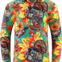 JOTOOK Mens Christmas Shirts Funny Turkey Thanksgiving Shirts Santa Claus Long Sleeve Button Down Shirt (S)