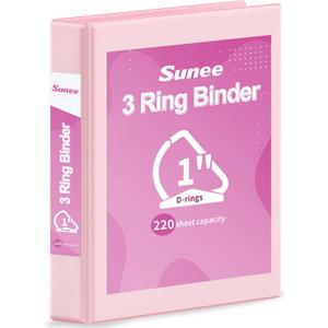 SUNEE 3 Ring Binder, 1 Inch D Ring, Clear View PVC-Free (Fit 8.5x11 Inches), Pink, 1 Pack