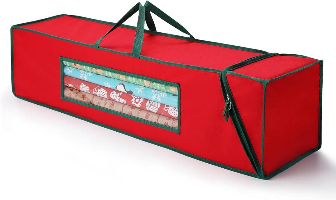 MaidMAX Christmas Wrapping Paper Organizer Storage Bag, Wrapping Paper Storage Fits 42 Long Rolls, Gift Wrap Storage with Clear Window 42 x 10 x 10