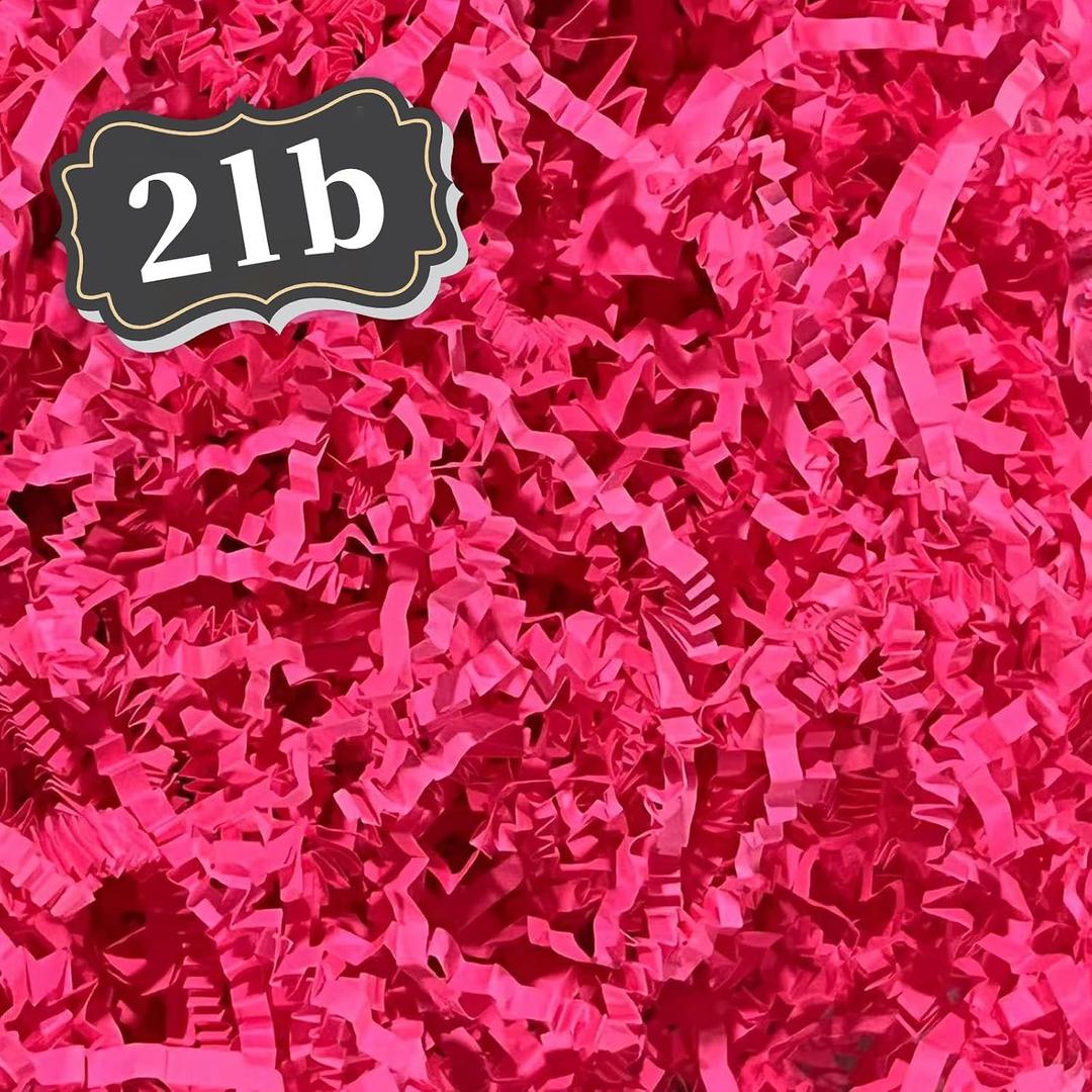 ZEBMOON 2 LB Hot Pink Crinkle Cut Paper Shred Filler Great for Gift Wrapping, Basket Filling, Birthday, Wedding, Valentine's Day, Christmas Day, New Year Party Decorations Filling Supplies