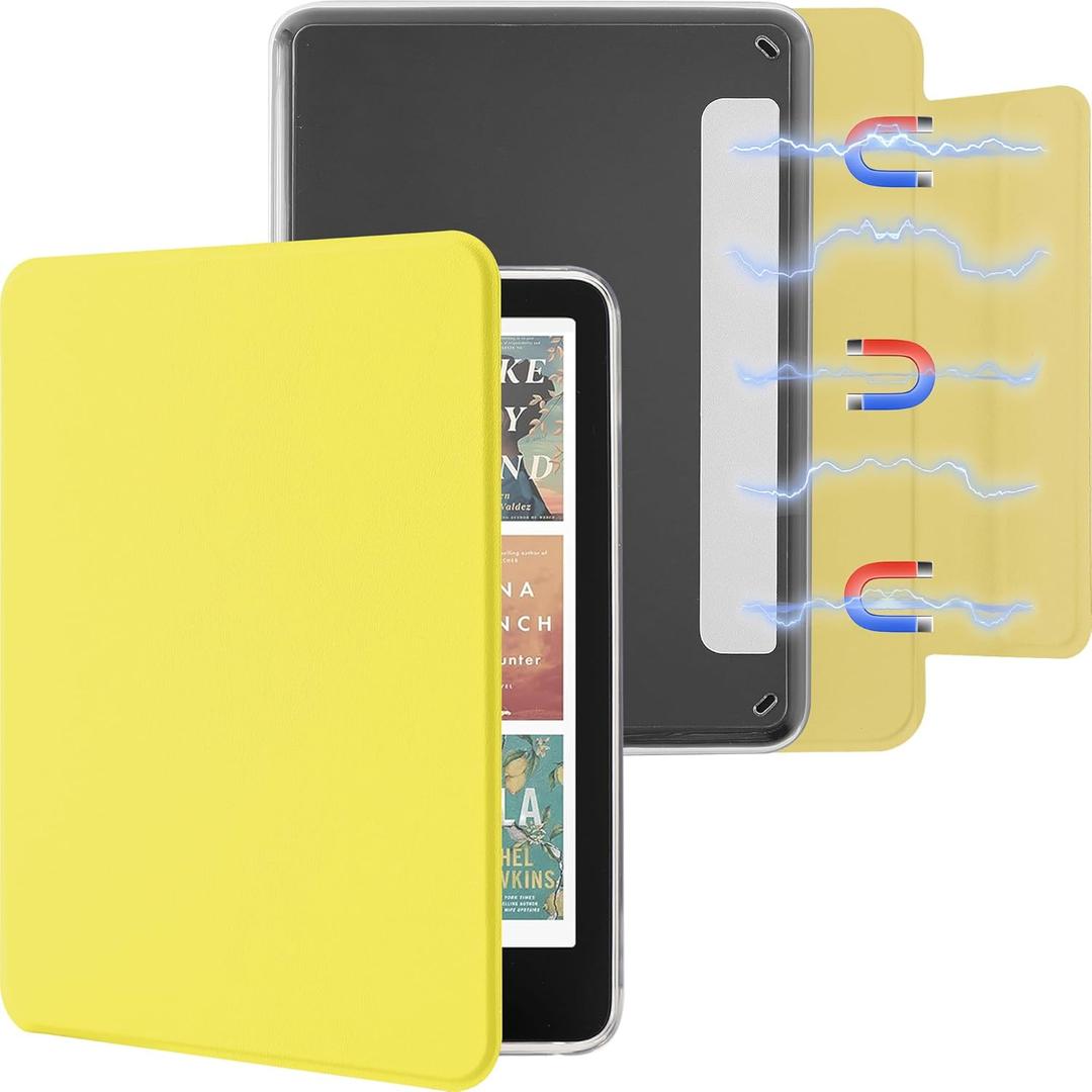Detachable Magnetic Case for 7'' Kindle Paperwhite 12th Gen 2024 and Kindle Colorsoft Signature Edition, Slim PU Shell Cover Case with Auto Wake/Sleep, Yellow