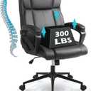 Executive Office Chair with Thicken Armrest, Ergonomic Home Office Desk Chair with Lumbar Support, Upholstered PU Leather Computer Gaming Chair for Home/Office, Black, Set of 1