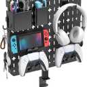 KDD 7 in 1 Clamp-on Desk Pegboard - No Drill Desk Side Storage with Phone Stand/Pen Holder/Storage Box/Headset & Controller Holder/Hooks, Detachable Gaming Pegboard for Office & Home Desktop Organizer