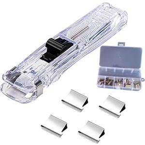 Handheld Paper Clam Clip Dispenser, Portable Fast Paper Clipper with 50 Reusable Silver Metal Clips for Desktop Document Office/School/Home.