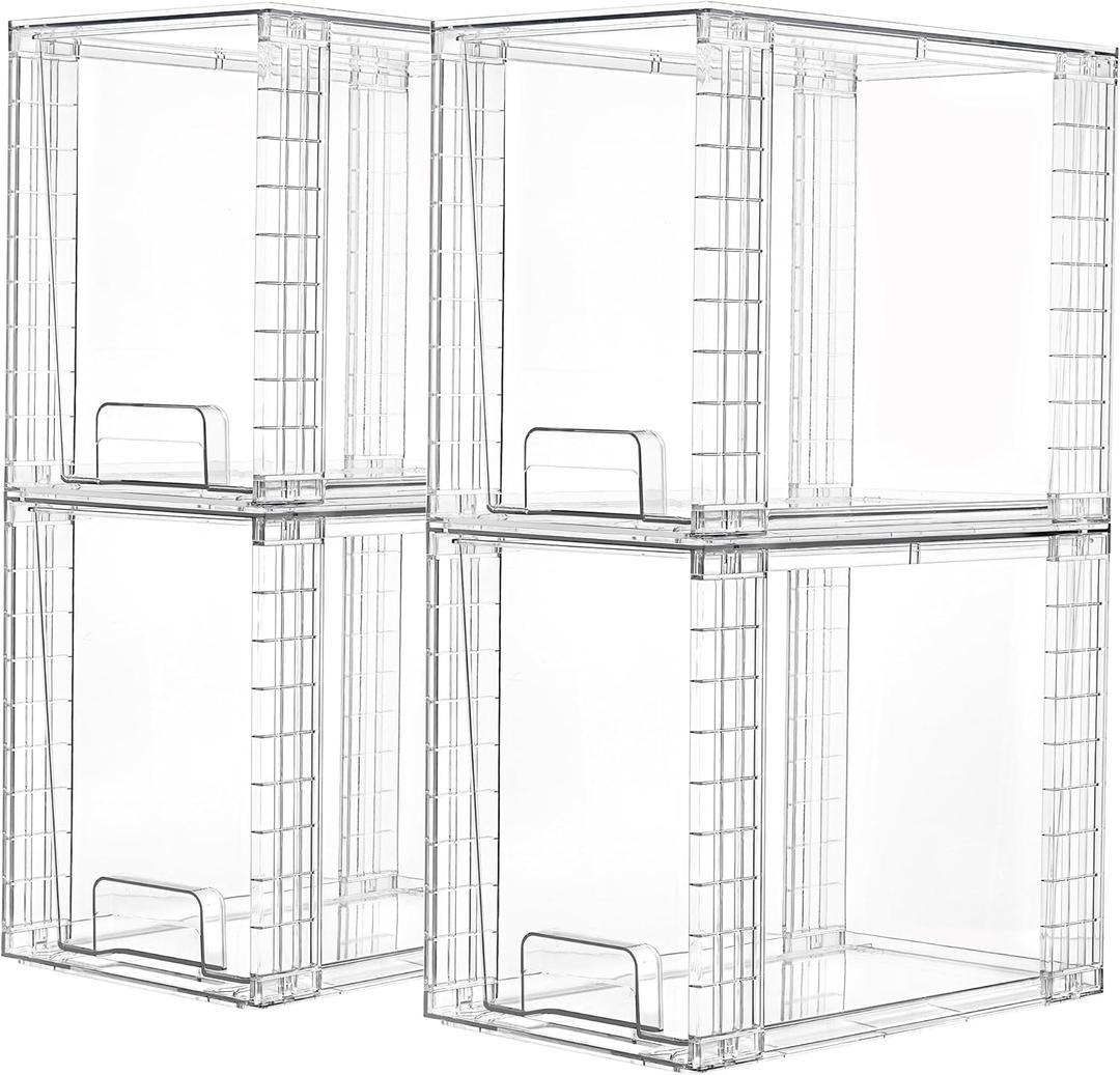 Vtopmart 4 Pack Clear Stackable Storage Drawers,9.7" High Plastic Organizers Bins for Skincare, Bathroom Supplies, Ideal for Cabinet, Under sink, Vanity, Kitchen, Pantry Organization