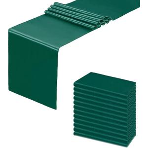12 Pack Forest Green Satin Table Runner 12x108 Inches Long, Silk and Smooth Fabric Table Runner for Wedding, Parties, Banquets, Events Decoration