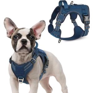 rabbitgoo Tactical Dog Harness for Large Dogs, Military Dog Harness with Handle, No-Pull Service Dog Vest with Molle & Loop Panels, Adjustable Dog Vest Harness for Training Hunting Walking, Blue, XL