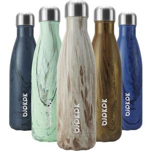 BJPKPK 17 oz Stainless Steel Insulated Water Bottle Cola Shape Big Water Bottles for Travel,Wood Yellow Gray