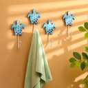 Weysat 4 Pcs Nautical Sea Turtle Wall Hooks Turtle Wall Mounted Key Holder Nautical Bathroom Decor Summer Rustic Decorative Hook for Living Room Bathroom