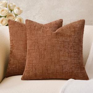 Throw Pillow Covers Burnt Orange Set of 2 18x18 Inch Pillow Covers, Soft Chenille Fall Decorative Cases for Couch Sofa Bed Living Room, Home Neutral Decor, Modern Farmhouse Cushion Covers