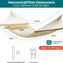 JoyView Traditional Rope Double Hammock - Hand Woven Cotton Hammock with Hardwood Spreader Bar and Pillow 450lb Capacity for Outdoor Indoor Patio Yard - Natural