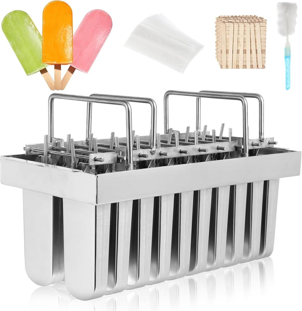 Dyna-Living Commercial Popsicle Molds 20PCS Round Heads without Slot Stainless Steel Popsicle Molds Metal Ice Cream Popsicle Mold with Lid, Single Cup Capacity 108ml