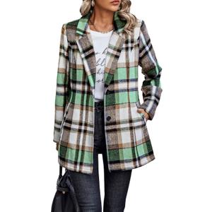 PRETTYGARDEN Women Plaid Shacket Jacket Trendy Fall Casual Button Wool Blend Tartan Trench Coat Winter Clothing with Pockets (S)