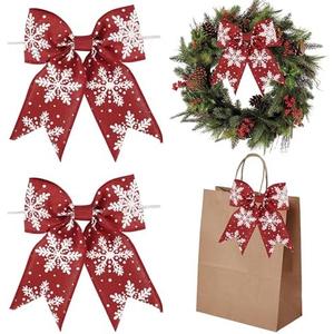 AIMUDI Red Christmas Bows for Wreaths 6" Xmas Snowflake Bows Burlap Bow for Christmas Trees Twist Tie Bows for Gift Wrapping Crafts Fireplaces Presents Winter New Year Decor, 12 PCs