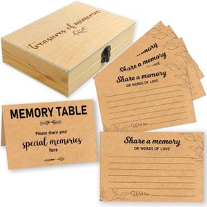 50 Pcs Share a Memory Cards with Wooden Box, Memorial Cards for Funeral, Celebration of Life Decorations, Memory Keepsake Box for Funerals, Weddings, Graduations
