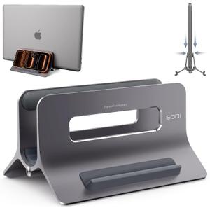SODI Vertical Laptop Stand for Desk, Gravity Auto Lock MacBook Stand, Aluminum Laptop Holder Vertical Compatible with MacBook Pro, Air, Tablet, Space-Saving Organize Work & Home Office, Gray