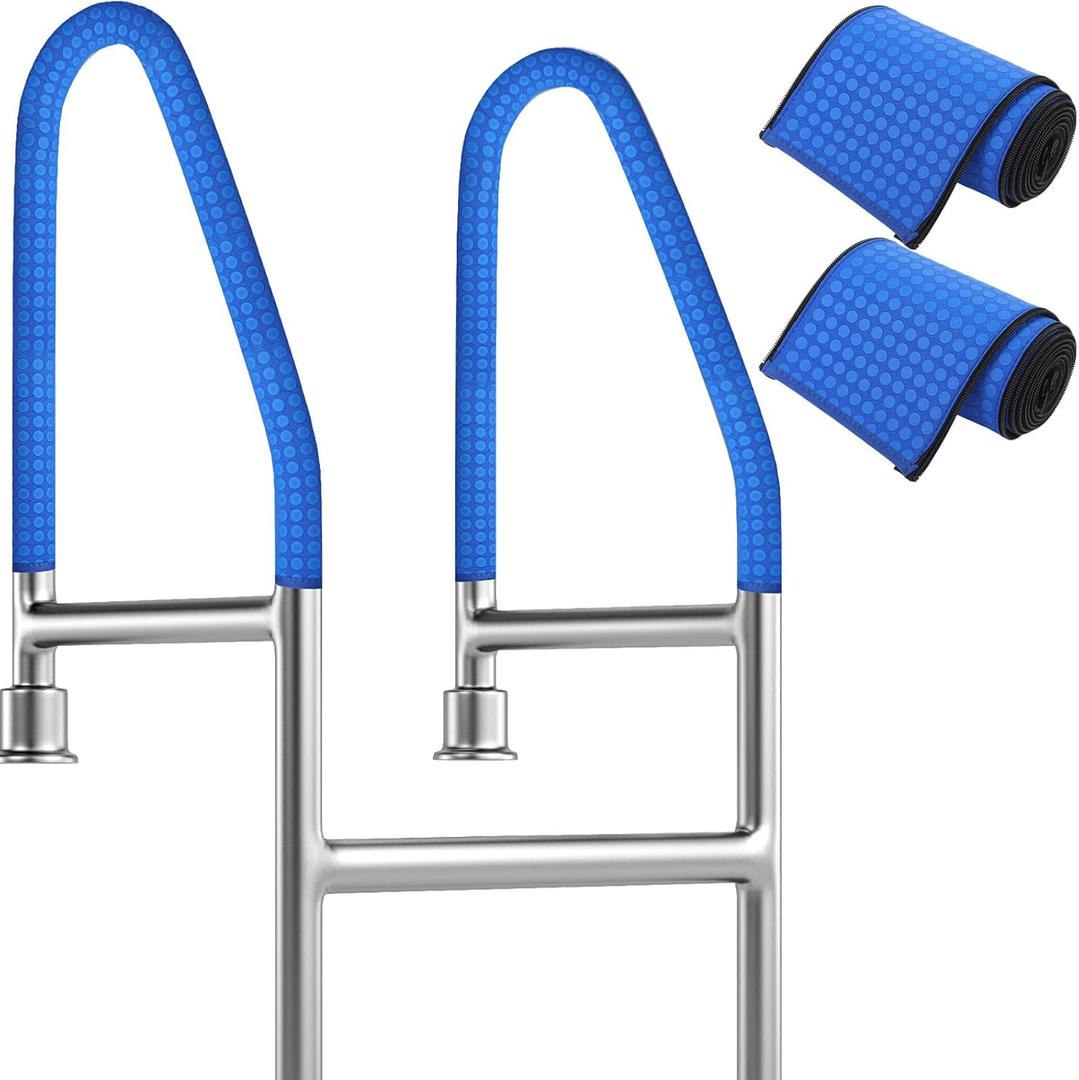 Treela 2 Pcs Pool Handrail Cover 6 Feet Swimming Pool Handrailing Covers with Zipper Slip Resistant Anti Scald Neoprene Safety Rail Grip for Inground Swimming Ladder Entry Handle Sleeve(Blue)