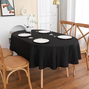 Black Oval Tablecloth, 52 x 70 Inch, Stain and Wrinkle Resistant Machine Washable Polyester Table Cloth, Fabric Table Cover for Dining Buffet Party And Outdoor Table