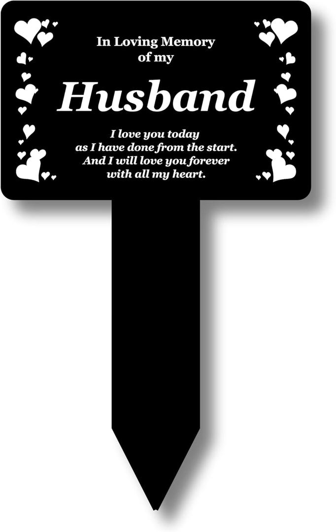 Husband Memorial Stake, Remembrance Plaque - Hearts Border, Black & White