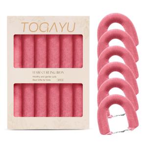 Togayu Heatless Curls Overnight Set Jumbo Overnight Hair Curlers to Sleep In, Soft Velvet Hair Rollers for Women, No Damage Curls Styling Tools 6pcs Pink