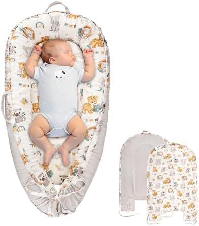 Jundetye Baby Lounger Cover for Boys Girls, Reversible Baby Nest Cover, Adjustable Baby Lounger Replaceable Cover for Infant Newborn, Portable and Machine Washable, Cotton Gray Elephant Cover Only
