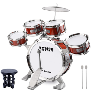 Junior Kids Drum Kit,Toddler Jazz Drum Toy 5 Drums & Cymbal Kit with Stool Mini Band Rock Set - Musical Instrument Toy Gift for 1 2 3 4 Years old Boys Girls