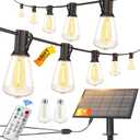 120FT Solar String Lights Outdoor Waterproof with Remote Control Solar Patio Lights 30+2 shatterproof LED ST38 Bulbs for Porch Garden Market Bistro Patio Backyard Fence