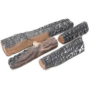 Skyflame Gas Fireplace Logs - 4 Small Pcs Ceramic Wood Logs and Accessories for All Types of Indoor Gas Inserts, Ventless, Propane, Gel, Ethanol, Electric or Outdoor Fireplaces & Fire Pits