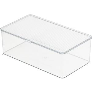 Clear Plastic Storage Bin with Lid, Makeup Holder, Fridge Organizer, Refrigerator Organizers and Storage, Small Container for Pantry, Office, Dresser, Bathroom, Kitchen, Snack (Medium)