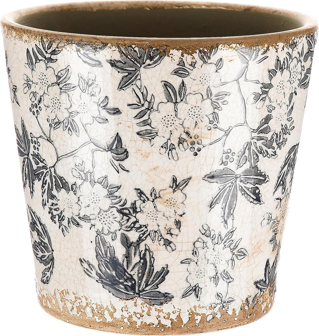 Farmhouse Ceramic Planter 5.5 Inch Large Plants Pot Crack Beige Gray Flowers Plant Pots with Drainage Hole Indoor Plants Kitchen Rustic Antique Decor Gift