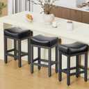 Counter Height Bar Stools Set of 3, 24 Inch Barstools for Kitchen Island Counter, Bonded Leather Kitchen Stools with Saddle Seats & Metal Base, Easy Assembly, Black