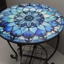 Cinnvoice Outdoor Side Table Round Small Mosaic Patio Accent Indoor End Plant Coffee Tea Table for Yard Patio Porch Garden Living Room, Bedroom(Mandala Flower Style,14 Inch)