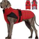 MIGOHI Thermal Large Dog Fleece Jacket - Rainproof Coat for Large Dogs, Thick Dog Winter Coat,Snow Jacket for Dogs Windproof for Hunting Camping,Windy Chilly Days,Doberman,Great Dane,3XL,RedBlack