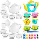 45 Pcs Spring Paint Your Own Tea Kit Craft DIY Tea Kit for Kids Ages 8+ Mini Ceramic Tea Cups to Paint Including Porcelain Dishes Brush for Party Girls Boys Set Stylish Style
