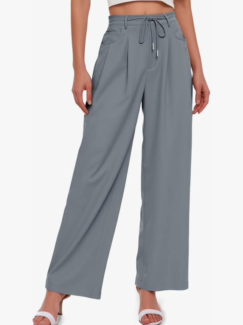 Cicy Bell Womens Wide Leg Dress Pants Elastic High Waist Pleated Work Pants Business Casual Trousers Grey Size Large