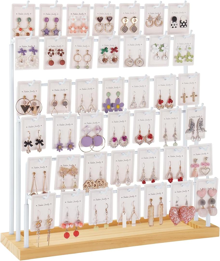 Earring Display for Vendors, 6 Tiers Earring Rack Display Holder Stand, Earring Organizer Holder, Jewelry Display for Selling Earings Cards, Necklaces Rings Bracelets, Keychains (White)