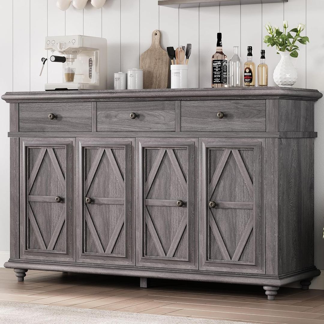 Farmhouse Buffet Cabinet with Storage, Sideboard Cabinet, Buffet Cabinet, Sideboard Buffet Cabinet with Storage, Large Wood Accent Storage Cabinet with Doors and Shelves for Entryway Living Room